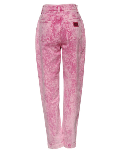 Dolce &amp; Gabbana Pink Tie Dye High Waist Tapered Denim Jeans