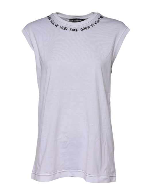Dolce &amp; Gabbana – Ärmelloses Tank-T-Shirt aus weißer Baumwolle mit Aufdruck