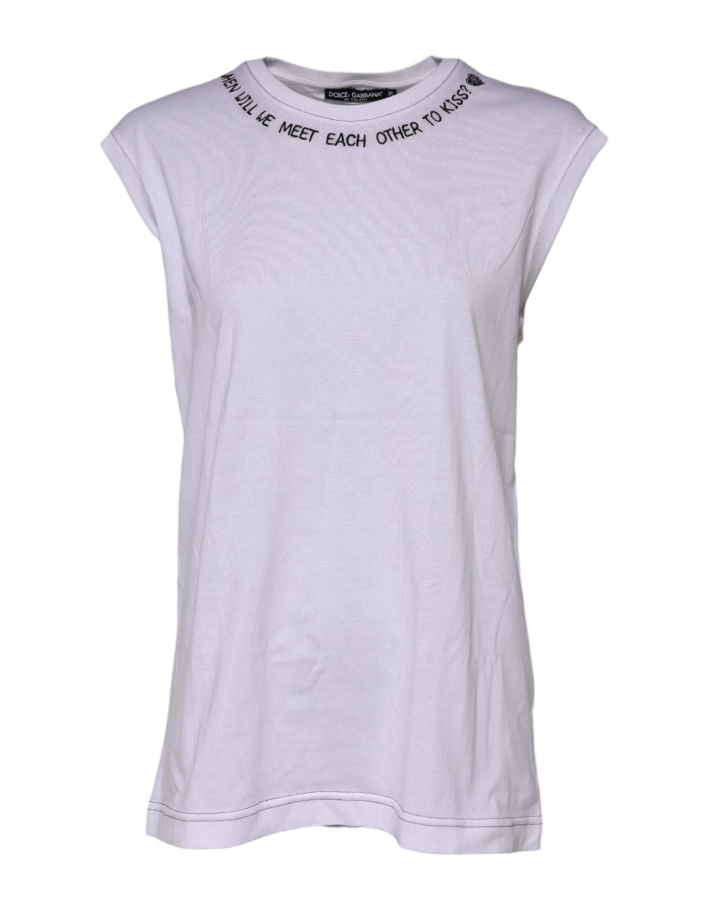 Dolce &amp; Gabbana – Ärmelloses Tank-T-Shirt aus weißer Baumwolle mit Aufdruck