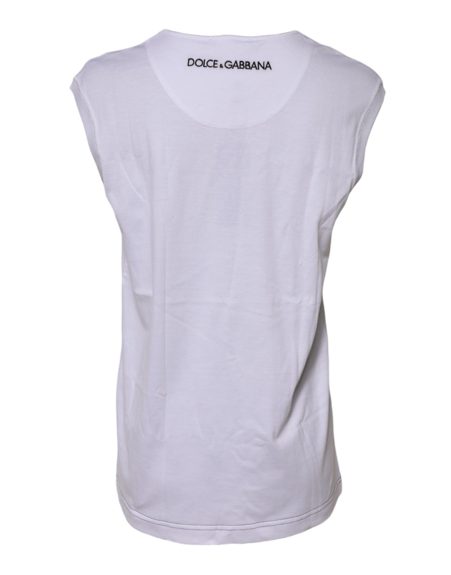 Dolce &amp; Gabbana – Ärmelloses Tank-T-Shirt aus weißer Baumwolle mit Aufdruck