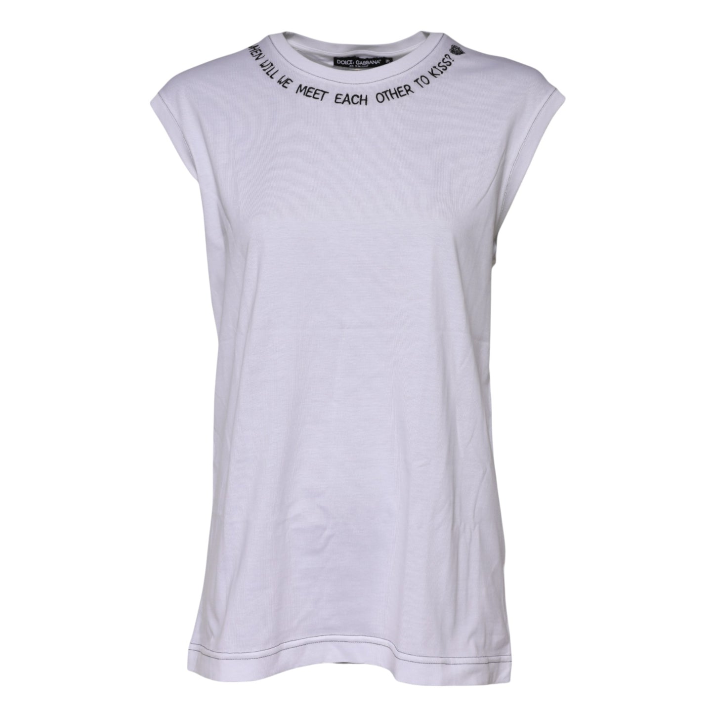 Dolce &amp; Gabbana – Ärmelloses Tank-T-Shirt aus weißer Baumwolle mit Aufdruck