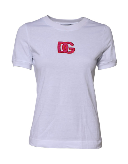 Dolce &amp; Gabbana – Weißes T-Shirt aus Baumwolle mit DG-Logostickerei 