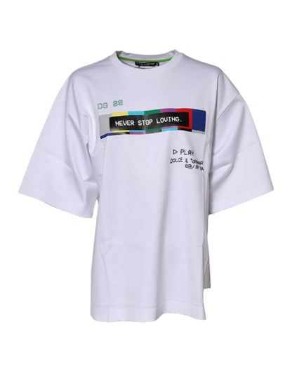 Dolce &amp; Gabbana – Weißes, bedrucktes T-Shirt aus Baumwolle mit kurzen Ärmeln 