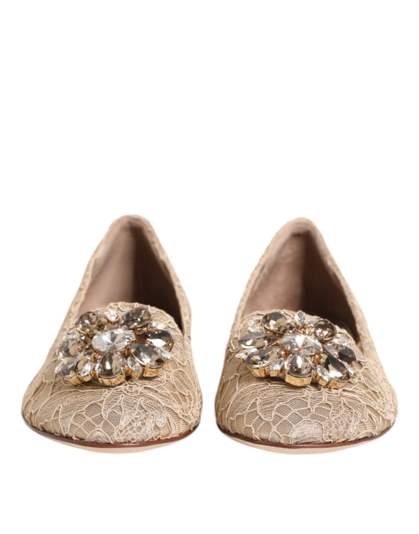 Dolce &amp; Gabbana – Taormina – Flache Schuhe mit Spitze und Kristallen in Elfenbein