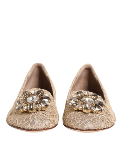 Dolce &amp; Gabbana – Taormina – Flache Schuhe mit Spitze und Kristallen in Elfenbein