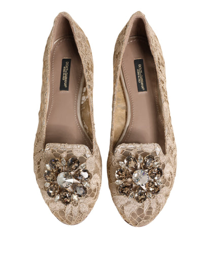 Dolce &amp; Gabbana – Taormina – Flache Schuhe mit Spitze und Kristallen in Elfenbein