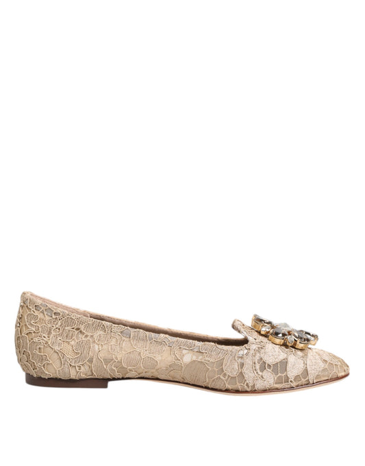 Dolce &amp; Gabbana – Taormina – Flache Schuhe mit Spitze und Kristallen in Elfenbein