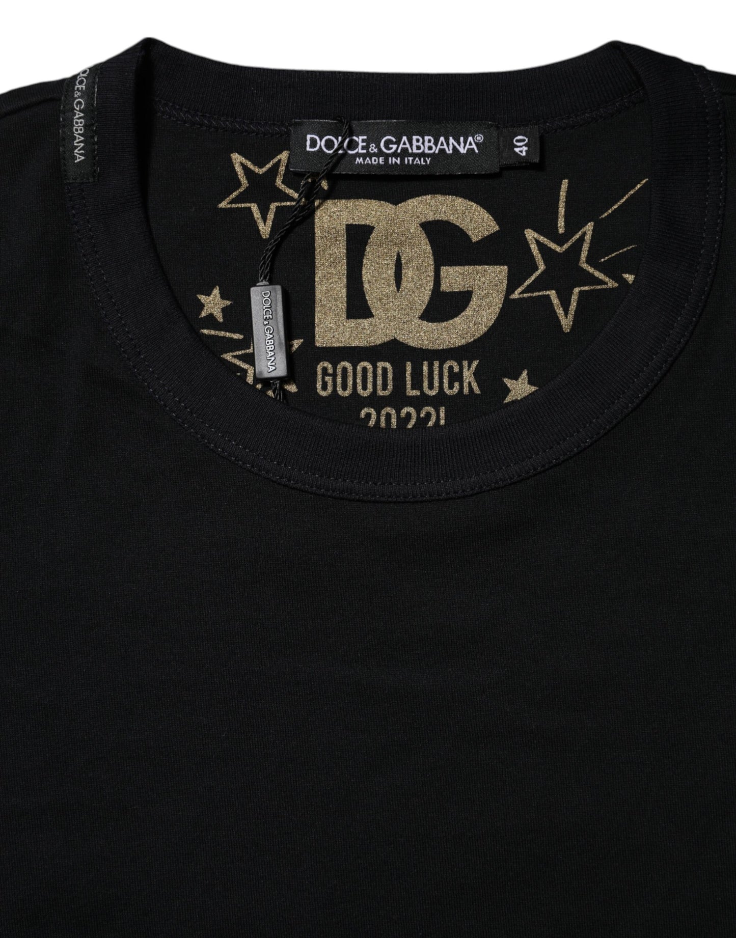 Dolce &amp; Gabbana – Schwarzes T-Shirt mit kurzen Ärmeln aus Baumwolle mit DG-Print 