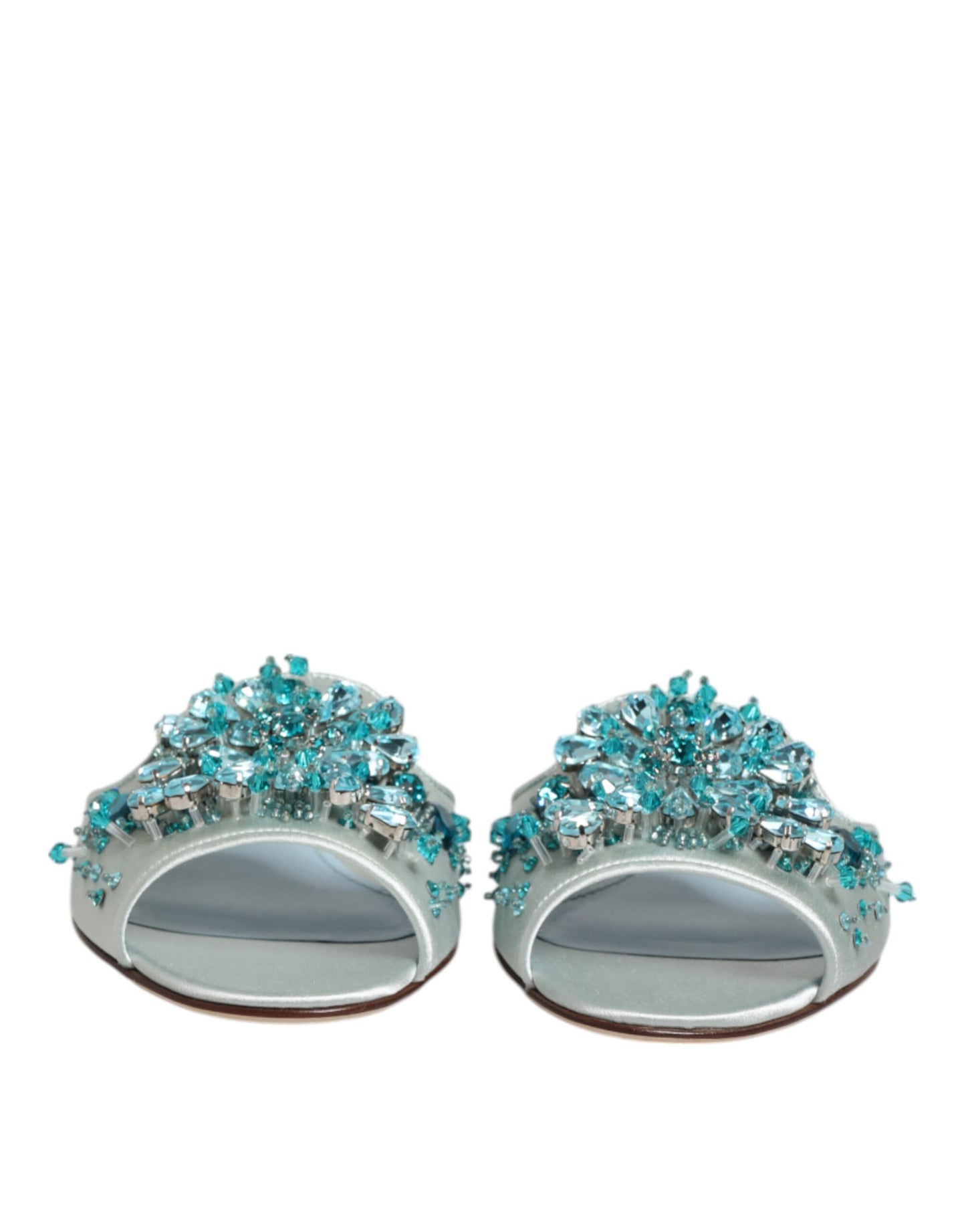 Dolce &amp; Gabbana – Silberblaue Slider aus Leder mit Perlenverzierung