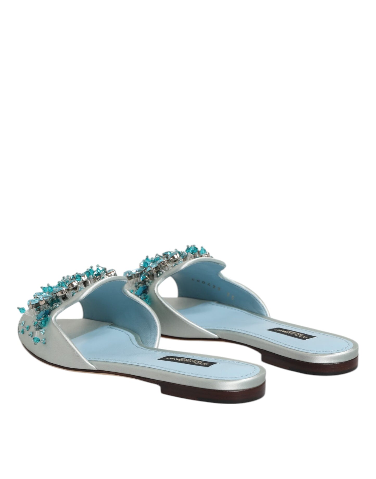 Dolce &amp; Gabbana – Silberblaue Slider aus Leder mit Perlenverzierung