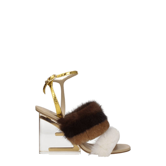 Fendi – Braune Nerz-Strap-On-Sandalen