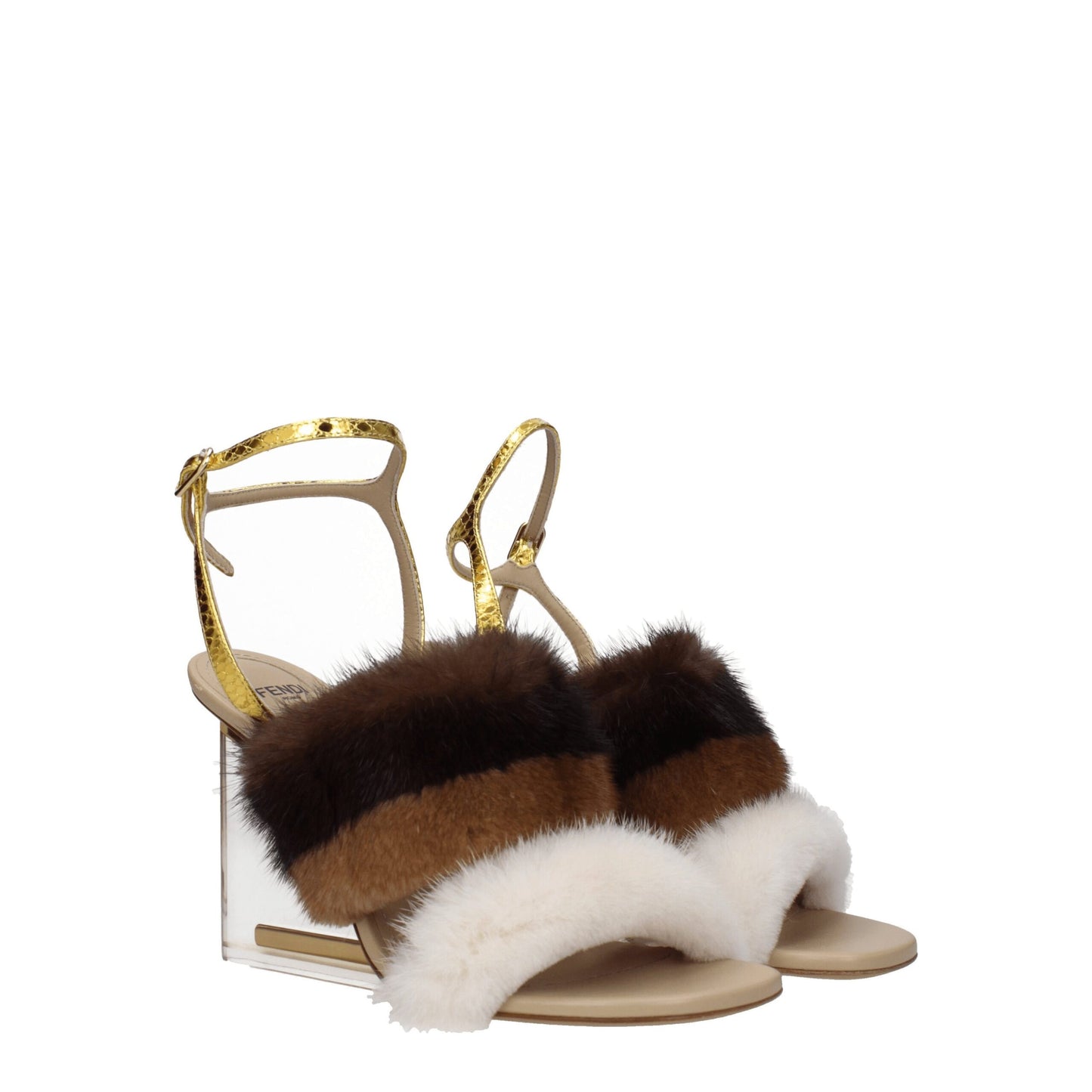 Fendi – Braune Nerz-Strap-On-Sandalen