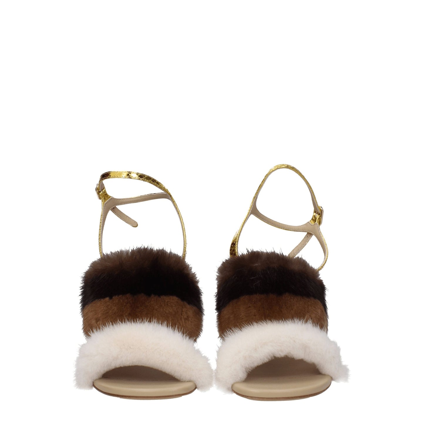 Fendi – Braune Nerz-Strap-On-Sandalen