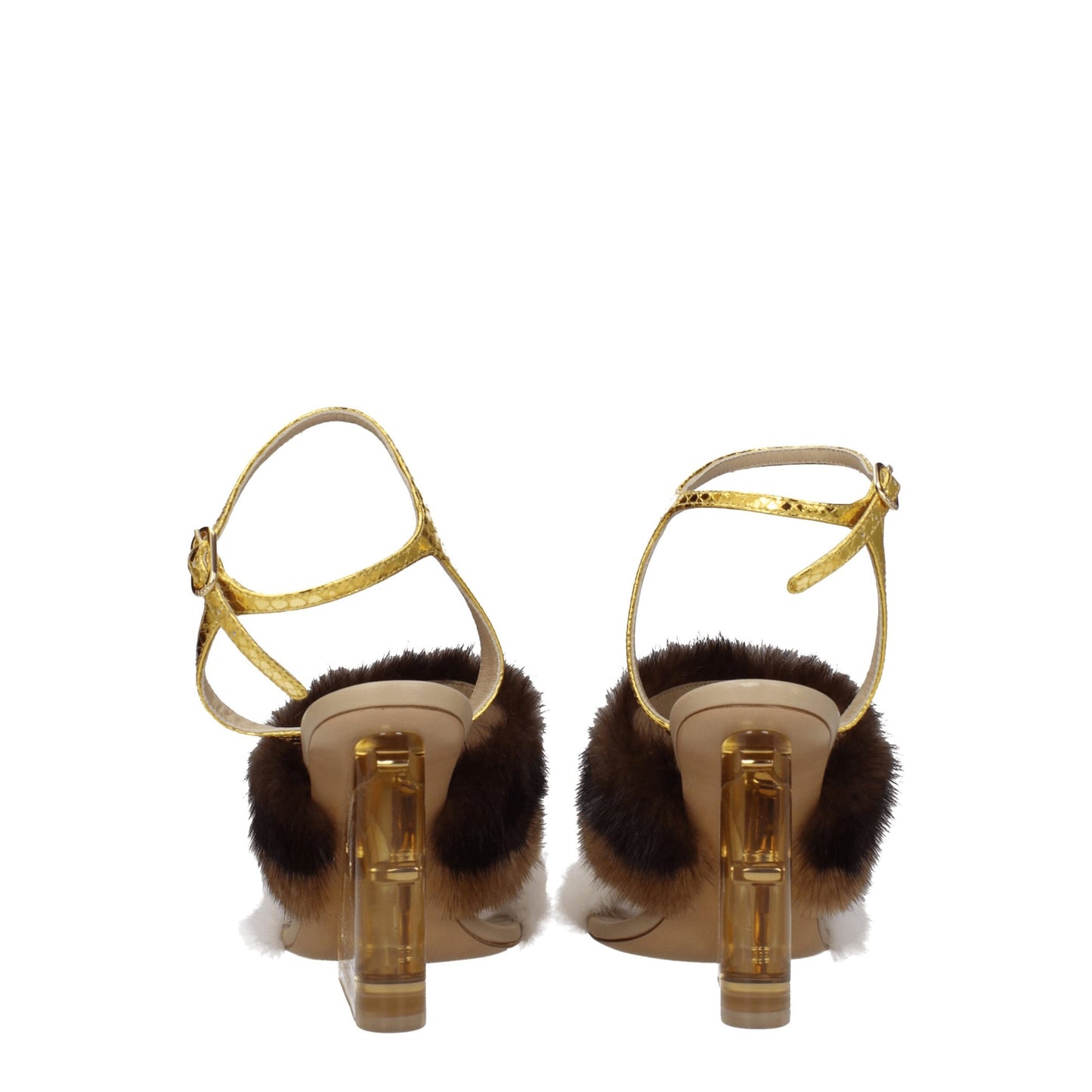 Fendi – Braune Nerz-Strap-On-Sandalen