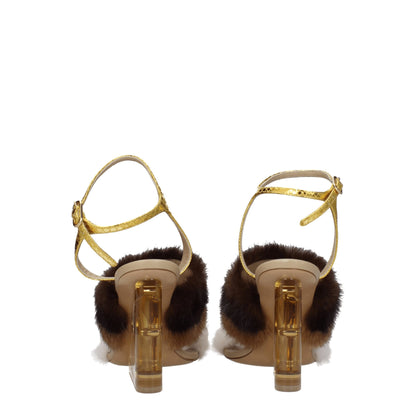 Fendi – Braune Nerz-Strap-On-Sandalen