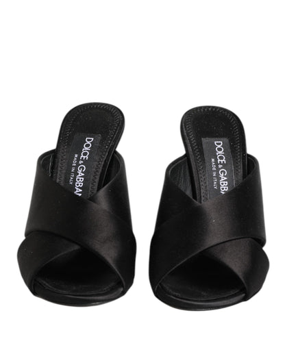 Dolce &amp; Gabbana – Sandalen mit schwarzem Logo „KEIRA“ aus Satin