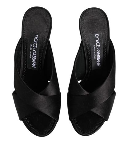Dolce &amp; Gabbana – Sandalen mit schwarzem Logo „KEIRA“ aus Satin