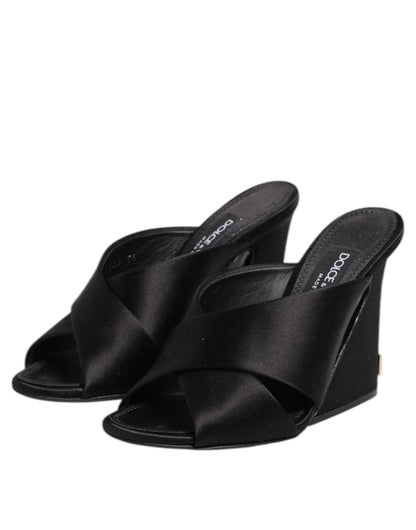Dolce &amp; Gabbana – Sandalen mit schwarzem Logo „KEIRA“ aus Satin