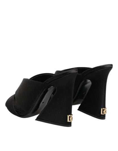 Dolce &amp; Gabbana – Sandalen mit schwarzem Logo „KEIRA“ aus Satin