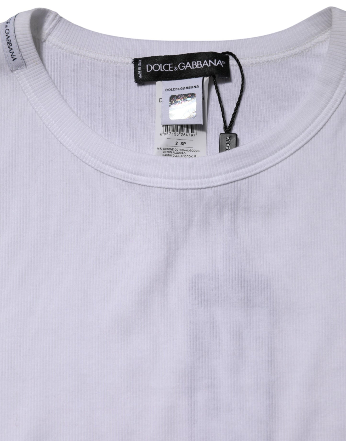 Dolce &amp; Gabbana – Weißes T-Shirt aus Baumwollstrick mit Rundhalsausschnitt und langen Ärmeln