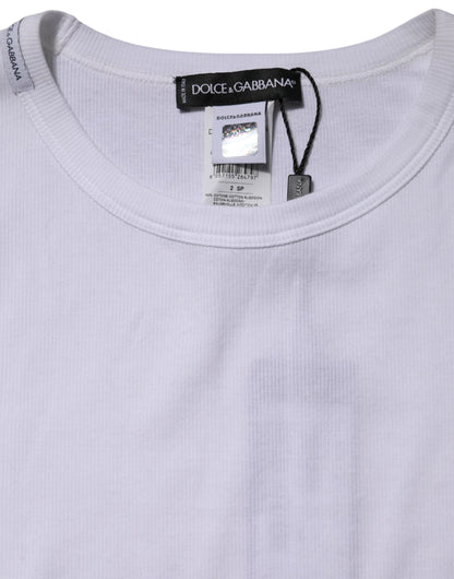 Dolce &amp; Gabbana – Weißes T-Shirt aus Baumwollstrick mit Rundhalsausschnitt und langen Ärmeln