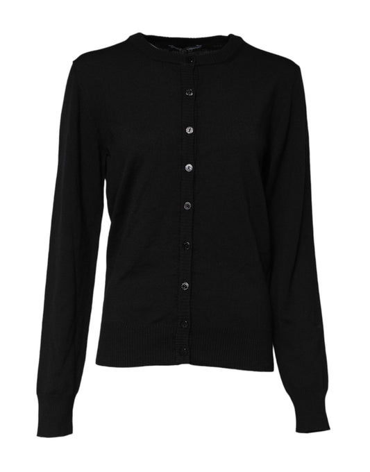 Dolce &amp; Gabbana – Schwarzer Cardigan aus Wollstrick mit Rundhalsausschnitt