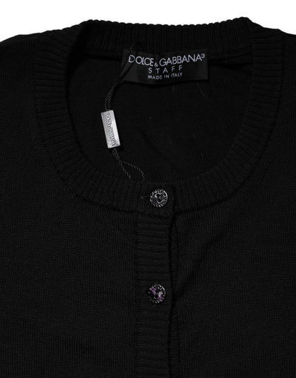 Dolce &amp; Gabbana – Schwarzer Cardigan aus Wollstrick mit Rundhalsausschnitt