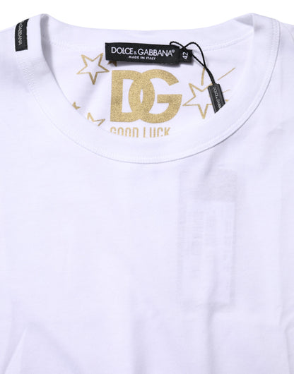 Dolce &amp; Gabbana Weißes Goodluck 2022 T-Shirt mit Rundhalsausschnitt aus Baumwolle