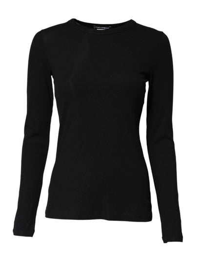 Dolce &amp; Gabbana – Schwarzes T-Shirt aus Baumwollstrick mit Rundhalsausschnitt und langen Ärmeln