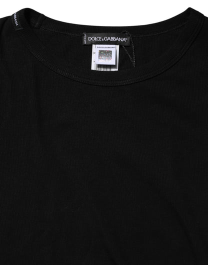 Dolce &amp; Gabbana – Schwarzes T-Shirt aus Baumwollstrick mit Rundhalsausschnitt und langen Ärmeln