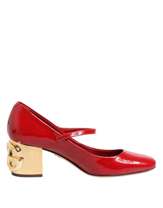 Dolce &amp; Gabbana Rote Leder DG Logo Heels Sandalen Schuhe