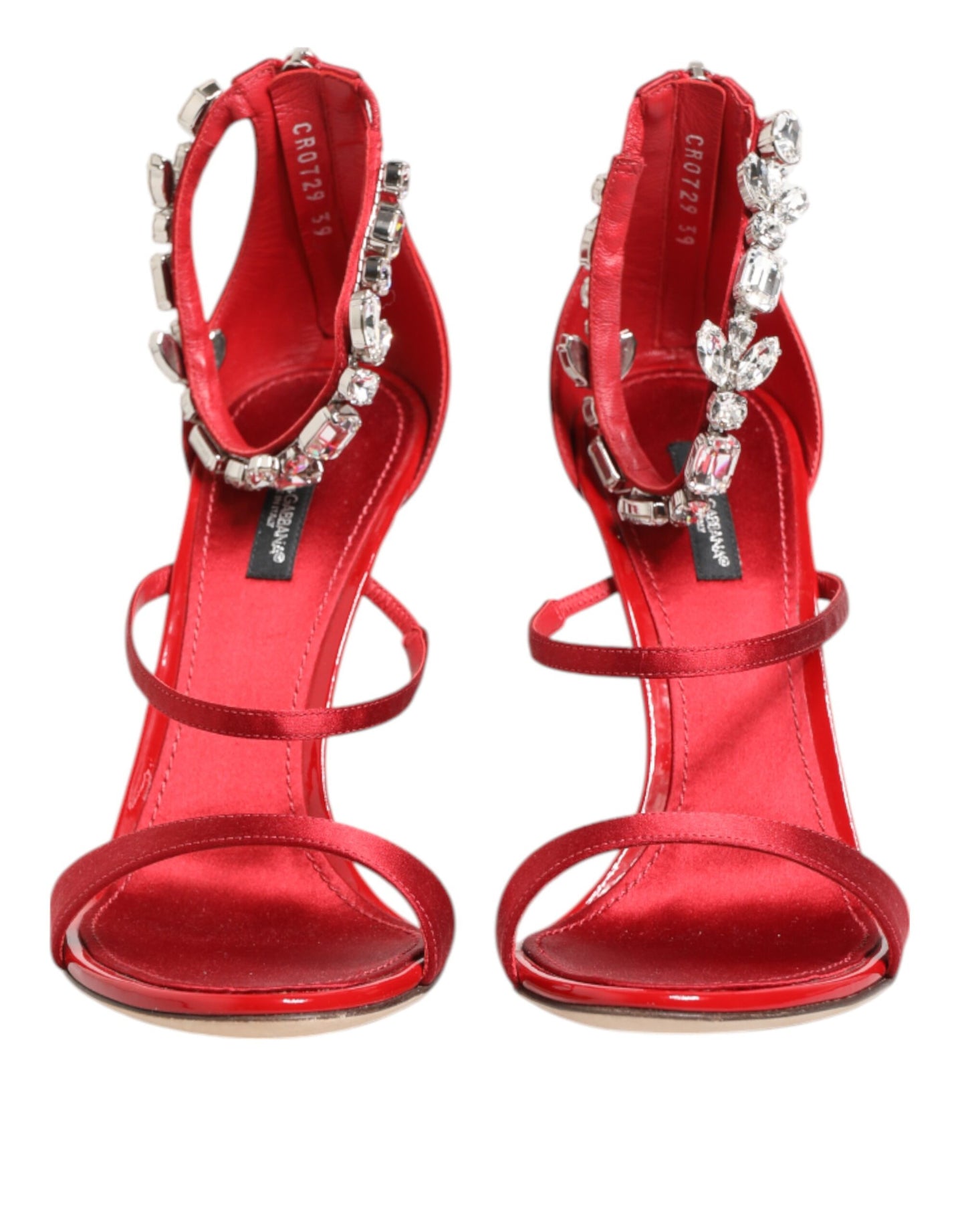 Dolce &amp; Gabbana Rote Satin Kristalle Keira Sandalen Heels Schuhe