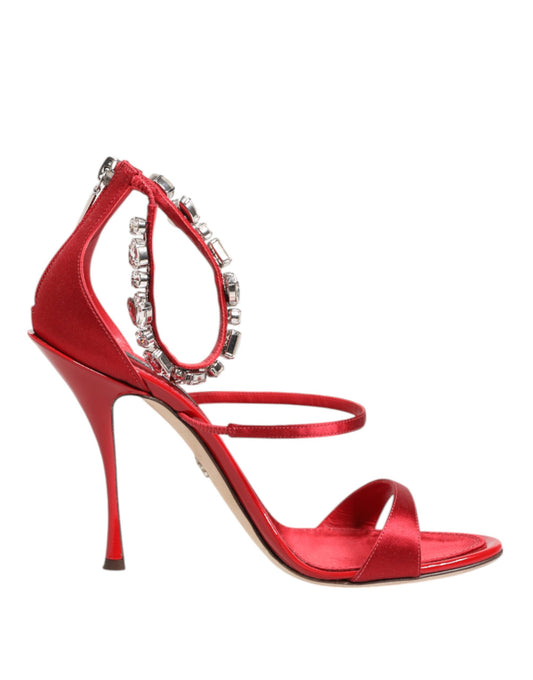 Dolce &amp; Gabbana Rote Satin Kristalle Keira Sandalen Heels Schuhe