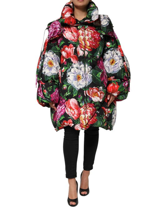 Dolce &amp; Gabbana – Puffermantel mit Kapuze und mehrfarbigem Blumenmuster