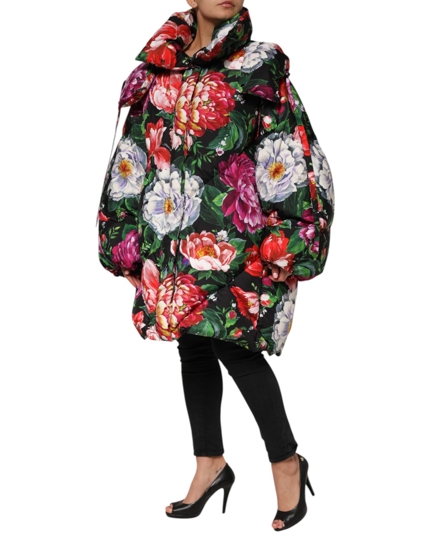 Dolce &amp; Gabbana – Puffermantel mit Kapuze und mehrfarbigem Blumenmuster