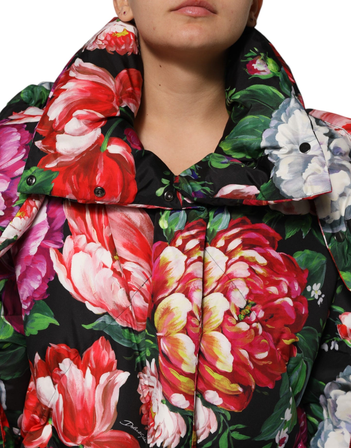 Dolce &amp; Gabbana – Puffermantel mit Kapuze und mehrfarbigem Blumenmuster