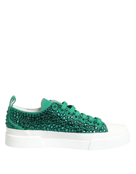Dolce &amp; Gabbana Grüne Portofino Kristall DG Logo Sneakers Schuhe