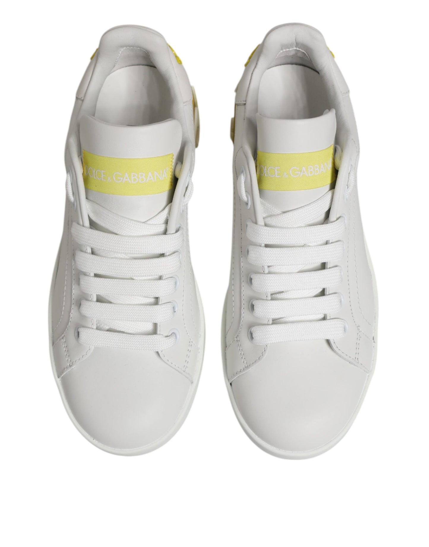 Dolce &amp; Gabbana Weiß Gelb Leder Low Top Sneakers Schuhe