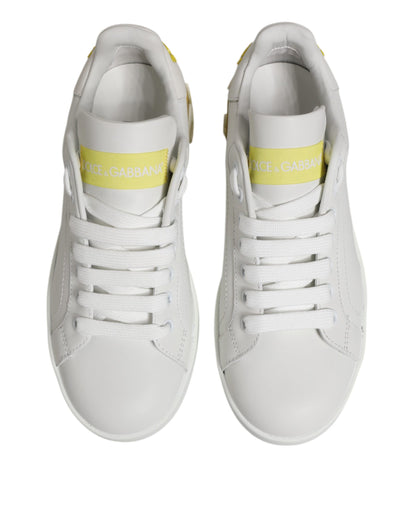 Dolce &amp; Gabbana Weiß Gelb Leder Low Top Sneakers Schuhe