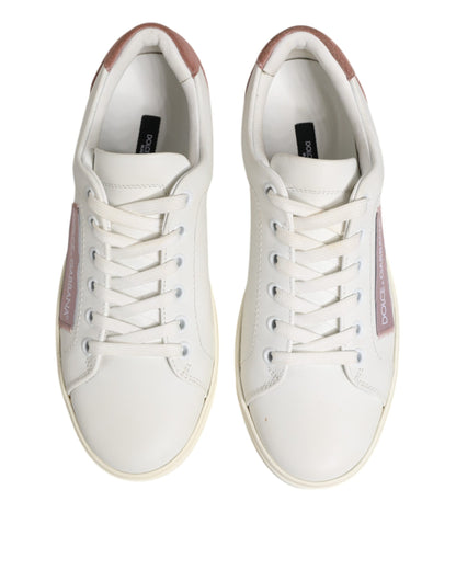Dolce &amp; Gabbana Weiß Rosa Leder Low Top Sneakers Schuhe
