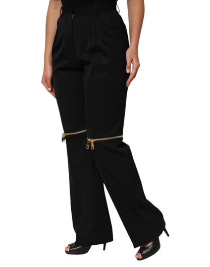 Dolce &amp; Gabbana – Schwarze Wollhose mit geradem Bein und Reißverschlussdetail