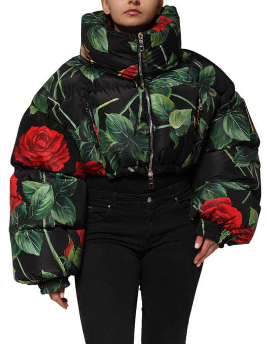 Dolce &amp; Gabbana – Puffermantel mit mehrfarbigem Blumenmuster und durchgehendem Reißverschluss