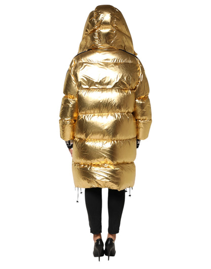 Dolce &amp; Gabbana – Gesteppte Pufferjacke mit durchgehendem Reißverschluss und Kapuze in Gold