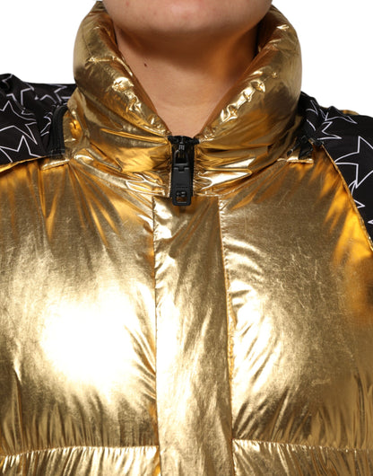 Dolce &amp; Gabbana – Gesteppte Pufferjacke mit durchgehendem Reißverschluss und Kapuze in Gold