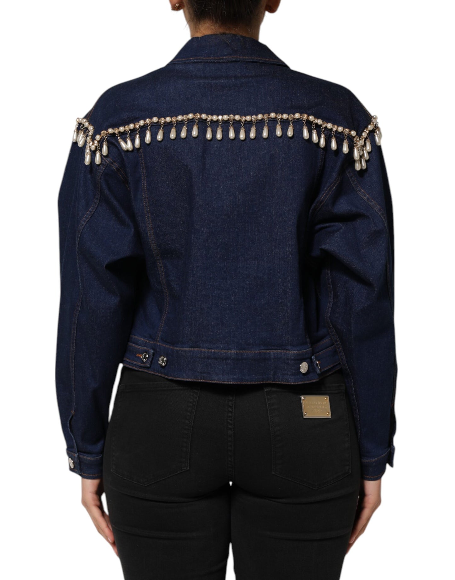 Dolce &amp; Gabbana – Blaue Jacke aus Baumwoll-Denim mit Kristallverzierung