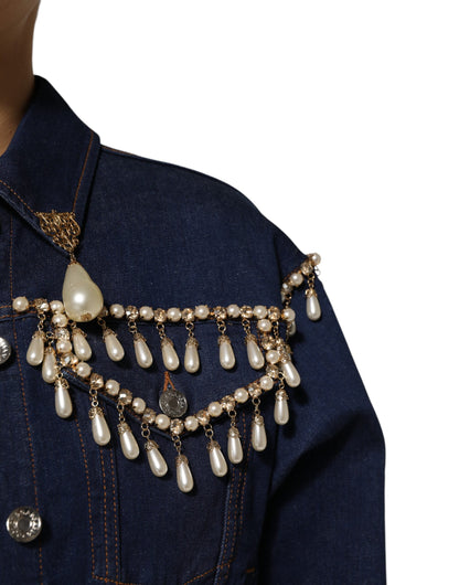 Dolce &amp; Gabbana – Blaue Jacke aus Baumwoll-Denim mit Kristallverzierung