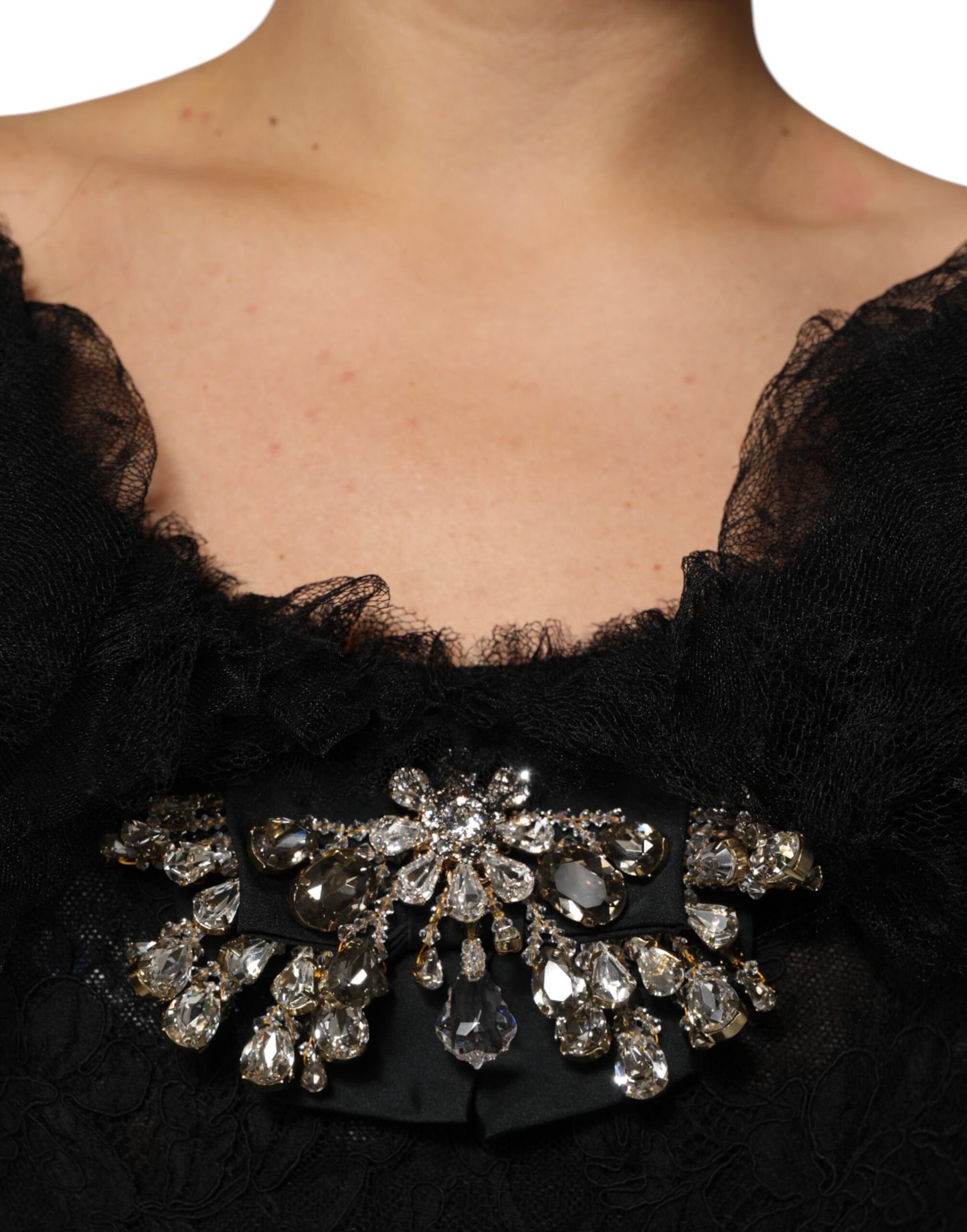 Dolce &amp; Gabbana Black Crystal Embellished Midi A-line Dress
