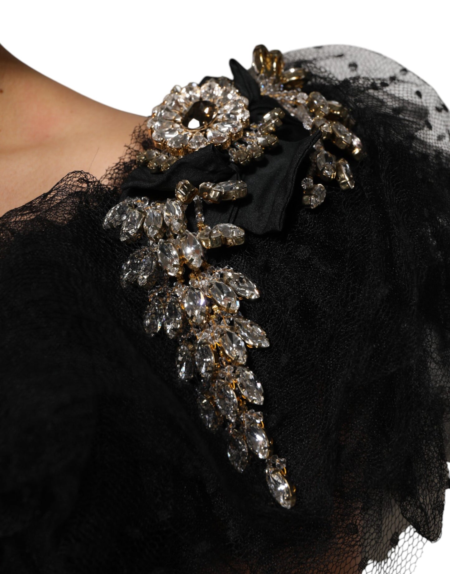 Dolce &amp; Gabbana Black Crystal Embellished Midi A-line Dress