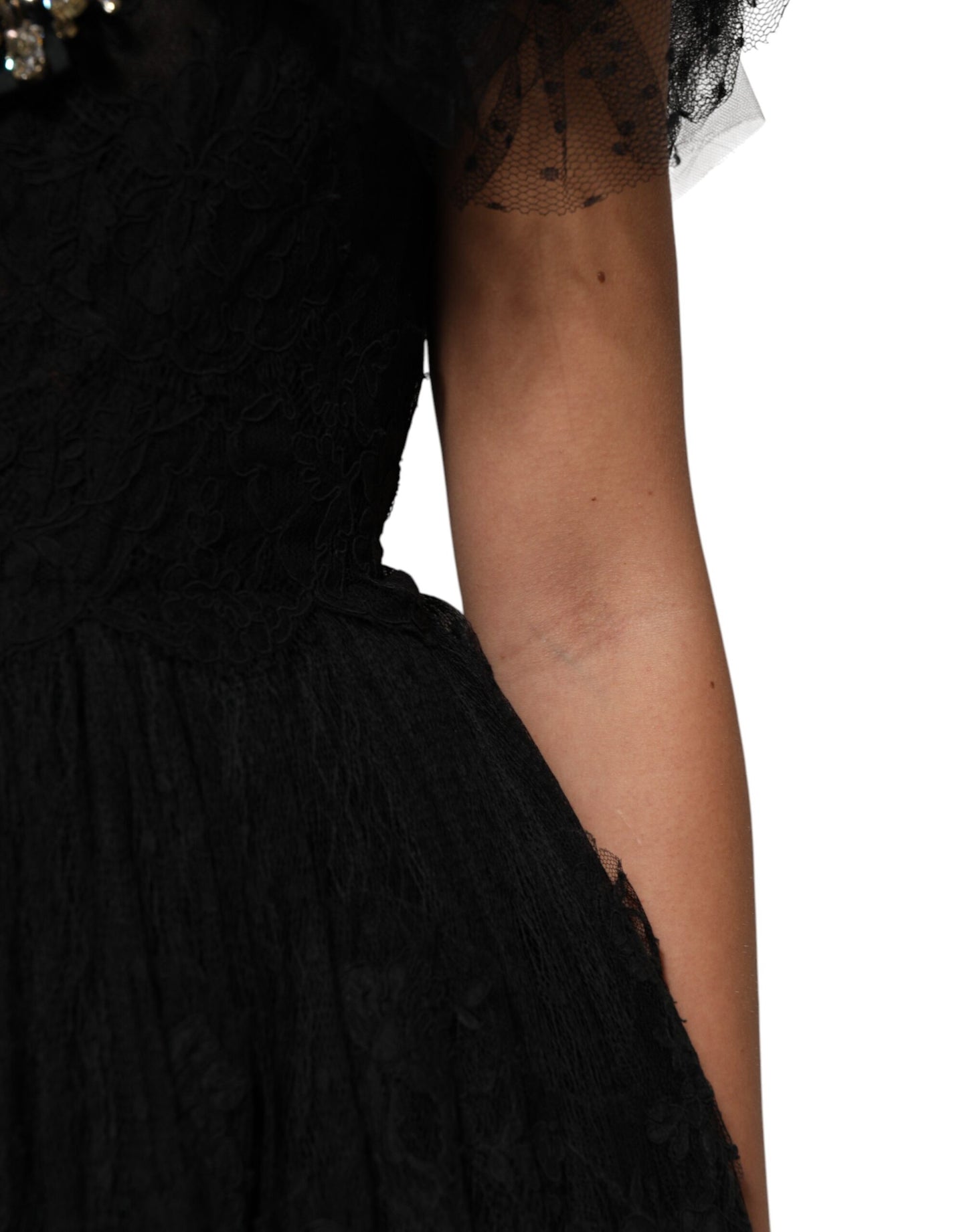 Dolce &amp; Gabbana Black Crystal Embellished Midi A-line Dress