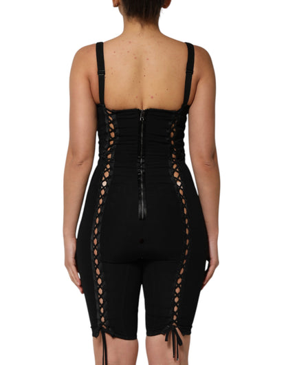 Dolce &amp; Gabbana – Schwarzes, figurbetontes Jumpsuit-Minikleid aus Korsettspitze
